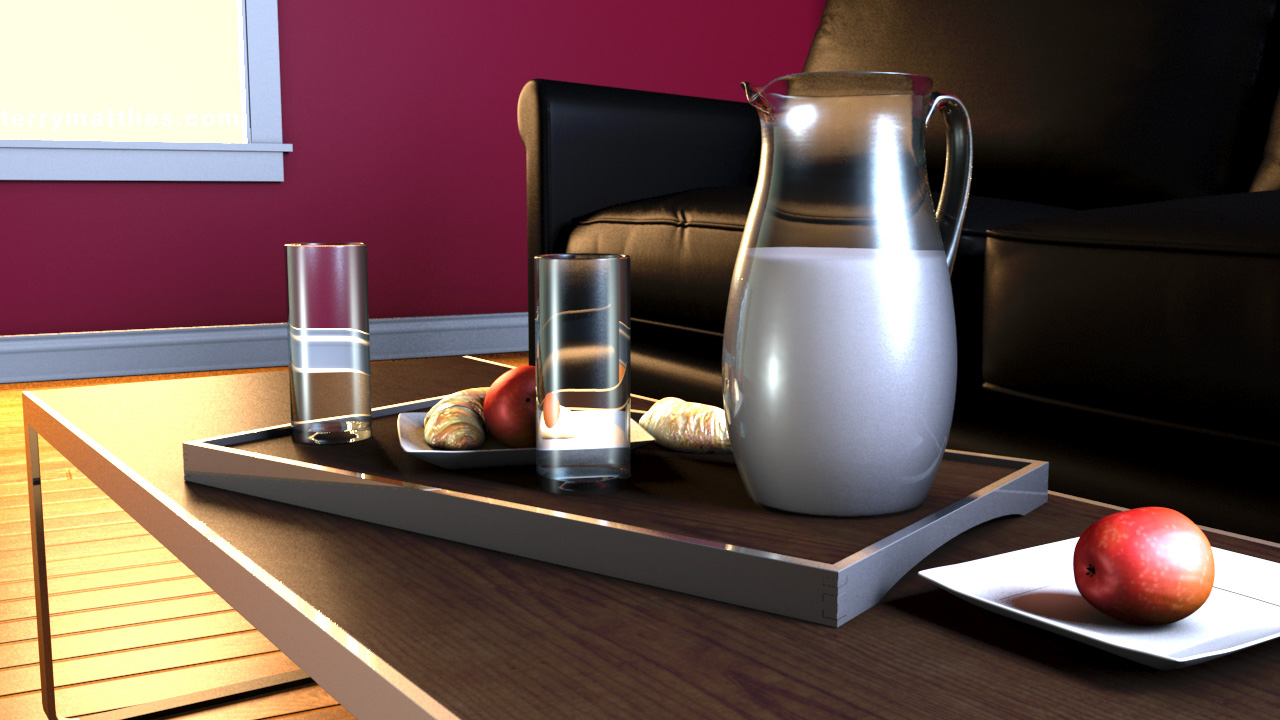 Rough Render for 3D Still Life involving glass